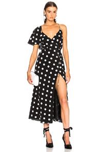 Michelle Mason Cape Sleeve Wrap Dress In Black,geometric Print