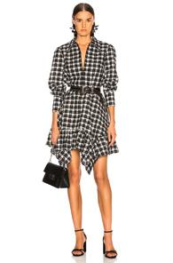 Ganni Charron Dress In Black,plaid,white