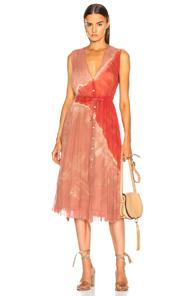 Raquel Allegra Button Up Dessert Dress In Pink,ombre & Tie Dye,orange