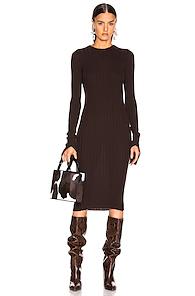 Helmut Lang Cuff Slit Dress In Brown