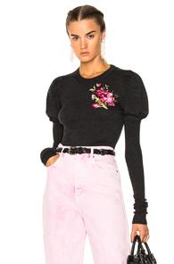 Dolce & Gabbana Crewneck Puff Sleeve Sweater In Black,gray,floral