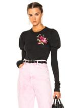 Dolce & Gabbana Crewneck Puff Sleeve Sweater In Black,gray,floral