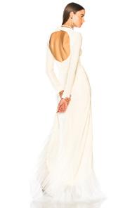 Alessandra Rich Asymmetric Hem Ruffle Gown In White