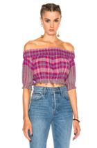 Apiece Apart Oeste Off The Shoulder Top In Purple,checkered & Plaid