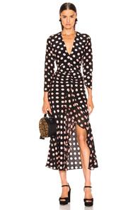 Rixo Rose Maxi Spot Dress In Black,pink,polka Dots