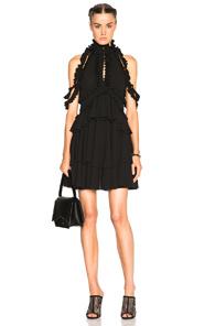 Alexander Mcqueen Open Shoulder Ruffle Dress In Black