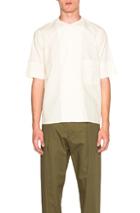 Lemaire Soft Cotton Poplin Short Sleeve Collarless Shirt In Neutrals