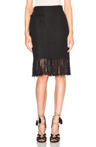 Adam Lippes Fitted Fringe Skirt In Black
