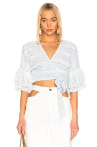 Jonathan Simkhai Mixed Knit Lace Wrap Top In Blue