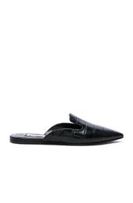 Attico Croc Embossed Tomaia Slide Flats In Black,animal Print