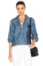 Frame Denim Lace Up Top In Blue
