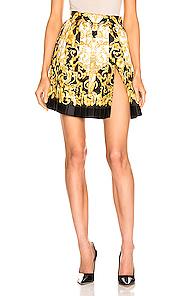 Versace Woven Print Skirt In Black,novelty,paisley,yellow