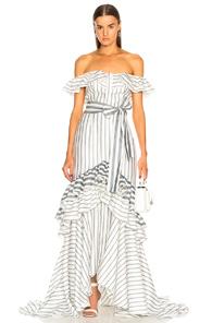 Alexis Madelia Gown In Blue,stripes,white