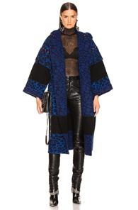 Alanui Animalier Embroidered Knit Coat In Animal Print,black,blue
