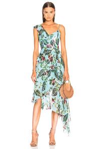 Nicholas One Shoulder Frill Dress In Blue,floral