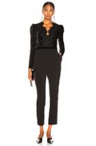 Self-portrait Lace Trimmed Velvet Diamante Jumpsuit In Black