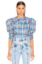 Isabel Marant Esmee Top In Blue,pink,plaid