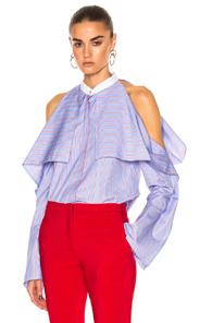 Rosetta Getty Striped Poplin Fold-over Shirt In Blue,stripes