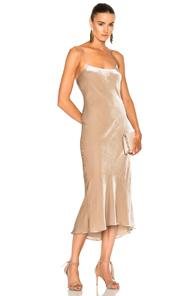 Tibi Velvet Bias Dress In Neutrals