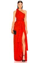 Brandon Maxwell Satin Jacquard One Shoulder Twist Front Gown In Red