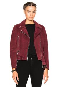 Theperfext London Belted Suede Moto Jacket In Red