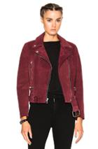 Theperfext London Belted Suede Moto Jacket In Red