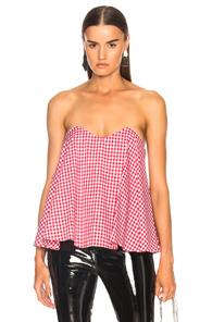 Caroline Constas For Fwrd Coco Bustier Top In Checkered & Plaid,red