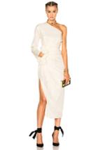 Lanvin One Shoulder Silk Dress In Neutrals,white