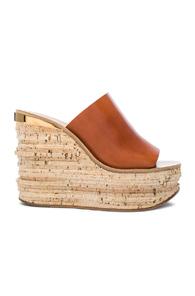 Chloe Leather Camille Wedge Sandals In Brown