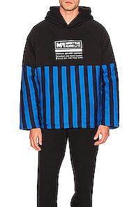 Martine Rose Split Wadded Hoodie In Black,blue,stripes