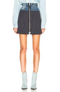 Maison Margiela Denim & Knit Zip Front Mini Skirt In Blue,stripes