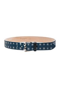 Alexander Mcqueen Double Buckle Skull Belt In Blue,geometric Print