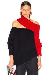 Monse Two Tone Slashed Knit Sweater In Blue,red