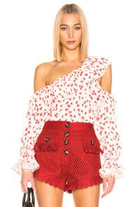 Self-portrait One Shoulder Ditsy Printed Top In Floral,neutral,red