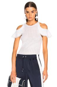Jonathan Simkhai Lacy Crochet Cold Shoulder Top In White