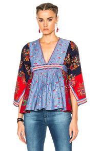 Ulla Johnson Nadi Top In Blue,floral,orange,red