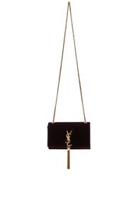 Saint Laurent Small Velvet Monogramme Kate Tassel Chain Bag In Red
