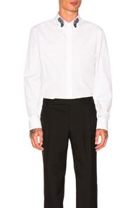 Alexander Mcqueen Plain Poplin Embellished Collar Shirt In White