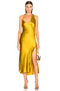 Michelle Mason Gathered Slip Dress In Yellow