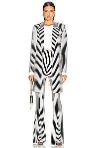 Norma Kamali Single Breasted Jacket In Black,stripes,white