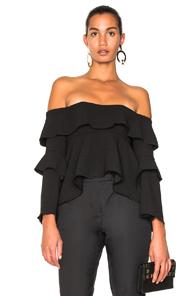 Nicholas Crepe Off Shoulder Frill Top In Black