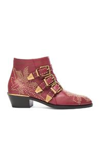 Chloe Susanna Leather Studded Booties In Red