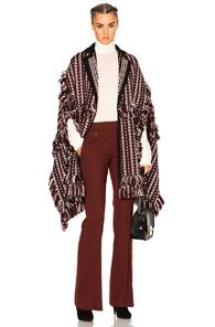 Burberry Prorsum Knit Blanket Cape In Brown,red,geometric Print