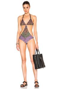 Missoni Mare One Piece In Black,geometric Print,purple