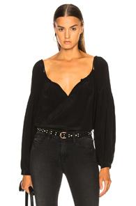 Frame Tie Up Peasant Top In Black
