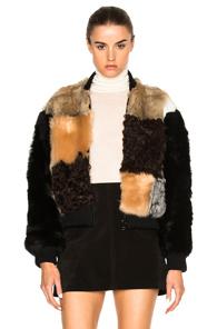 Sea Patchwork Fur Bomber Jacket In Neutrals,black