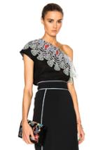 Peter Pilotto Satin One Shoulder Lace Top In Black