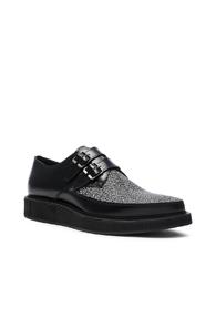 Lanvin Contrast Leather Monk Shoes In Black