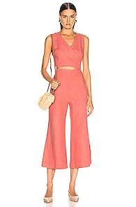 Enza Costa Linen Wrap Front Jumpsuit In Pink