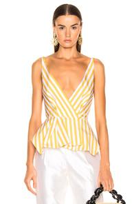 Oscar De La Renta Striped Peplum Top In Stripes,yellow,white